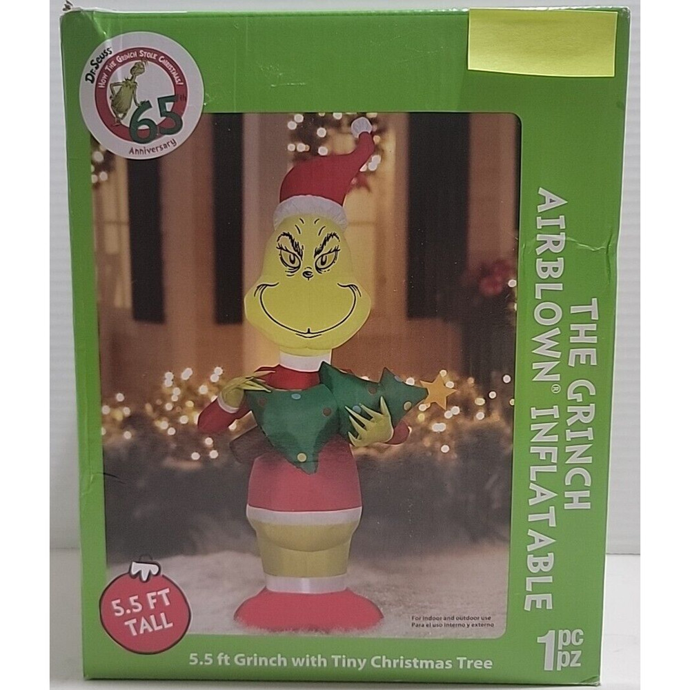 Dr Seuss 65th Anniv The Grinch w Tiny Christmas Tree 5.5' Gemmy‎